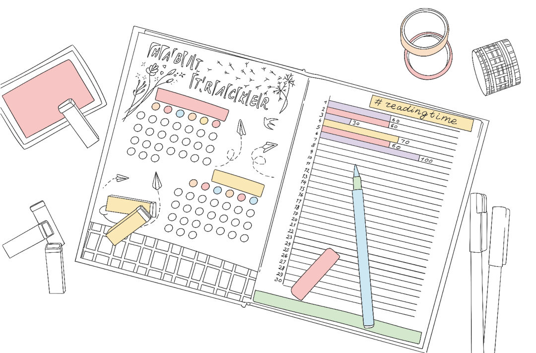 Notebook mood grid—spot emotional patterns over time.
