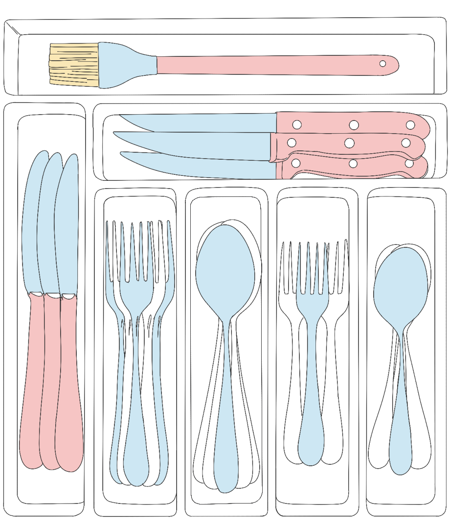 Organized drawer compartments—sorting strengths and changes.