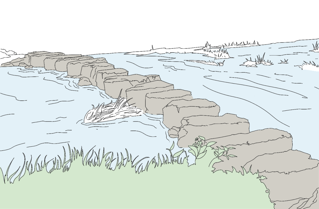 Stones crossing a stream—simple nightly routine.
